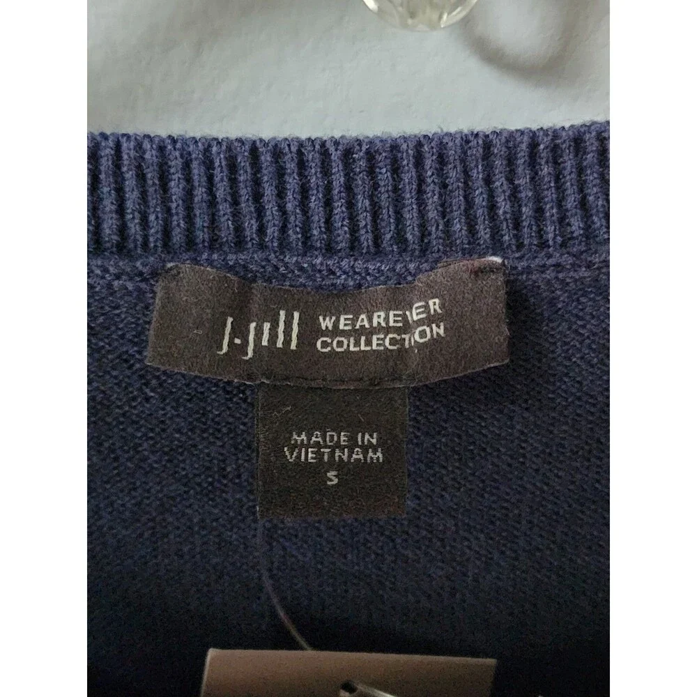 NWT J JILL Wearever Contrast Cotton Blend Sweater Top Navy Blue Green S $79.00